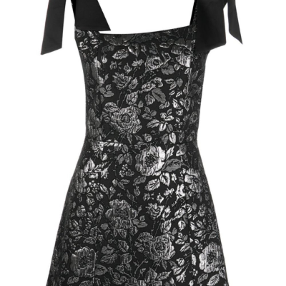 Alice + Olivia Maryann Metallic Jacquard Tie-Shoulder Minidress - Picture 9 of 11